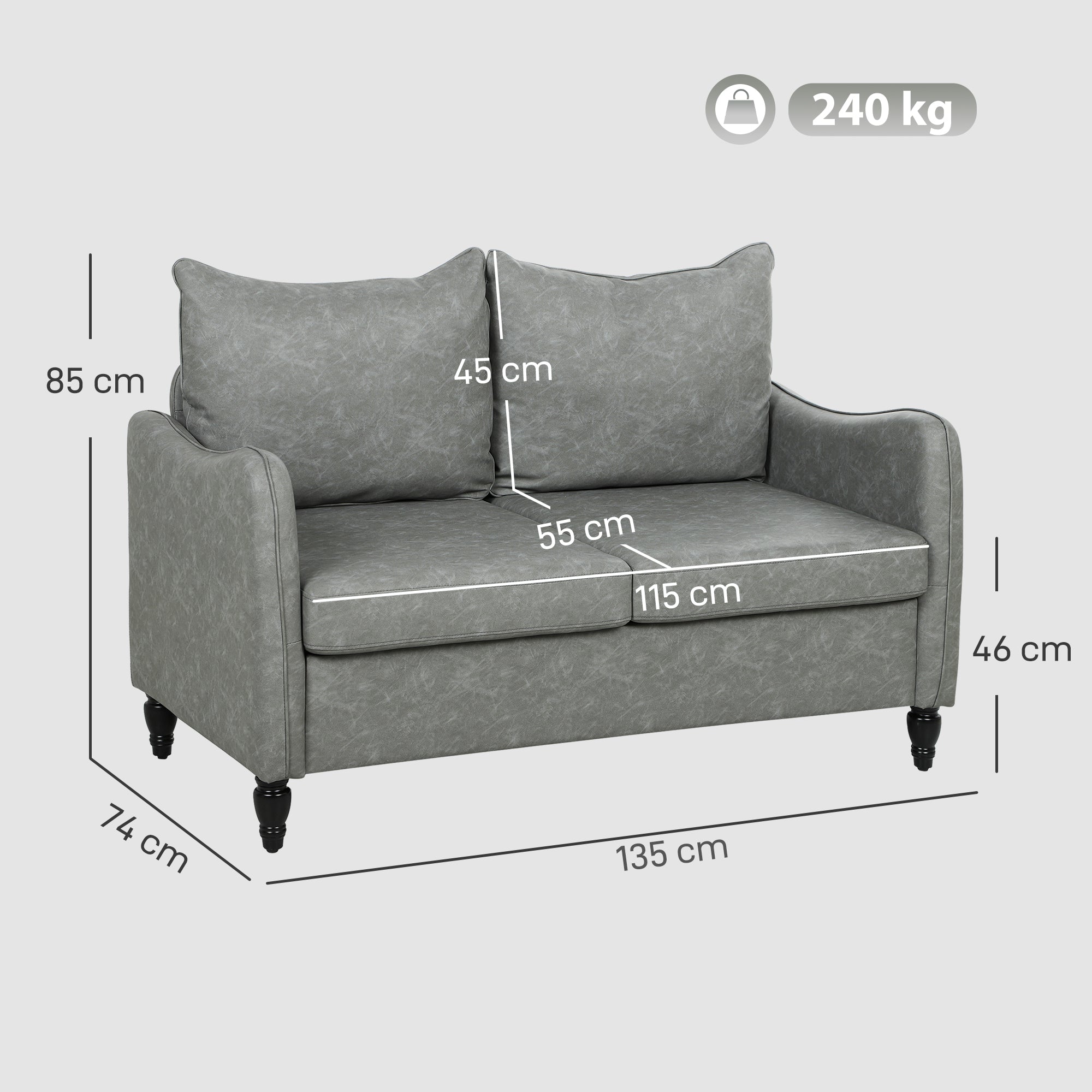 Faux Leather Marble-Effect Two-Seater Sofa - Grey