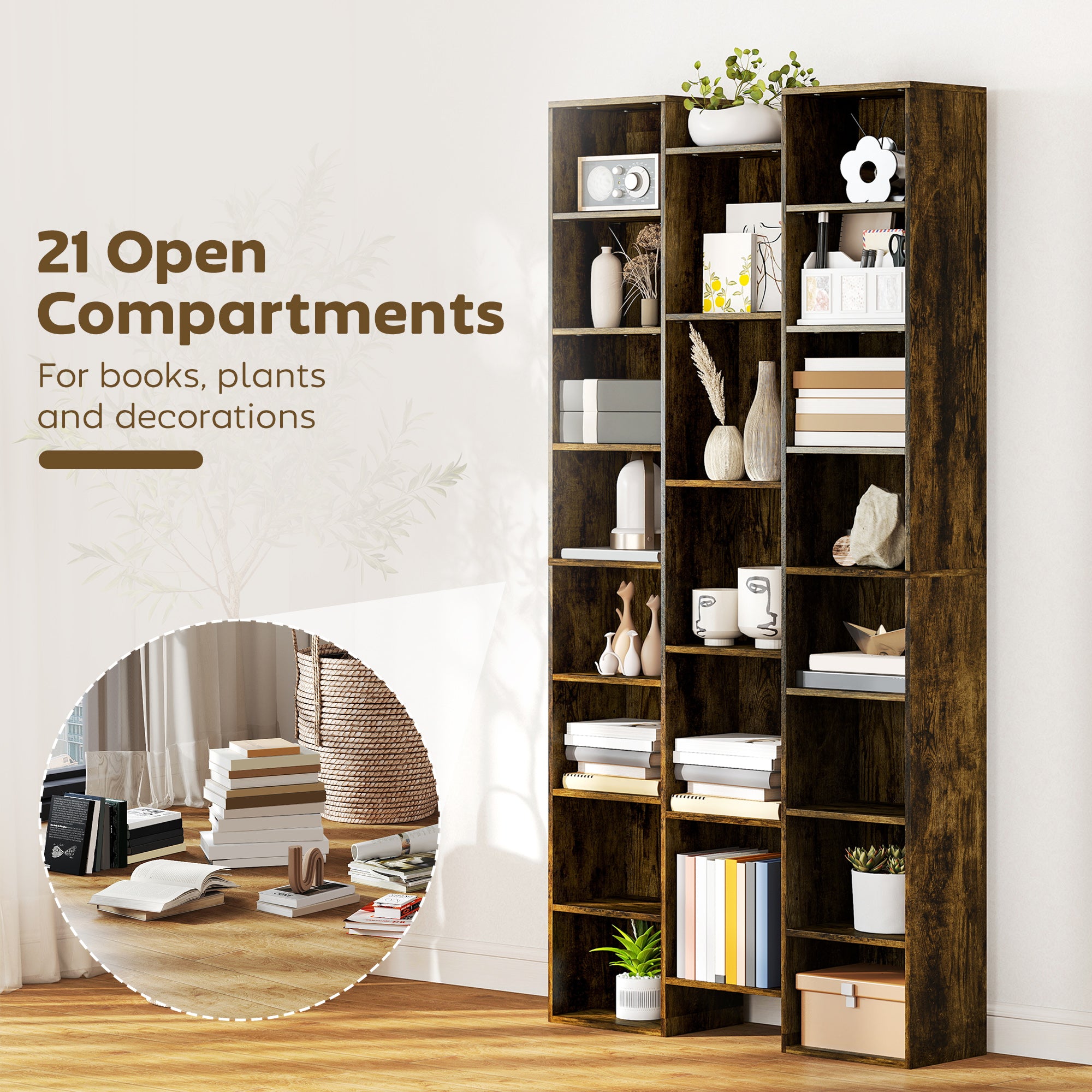21-Compartment Bookshelf - Brown