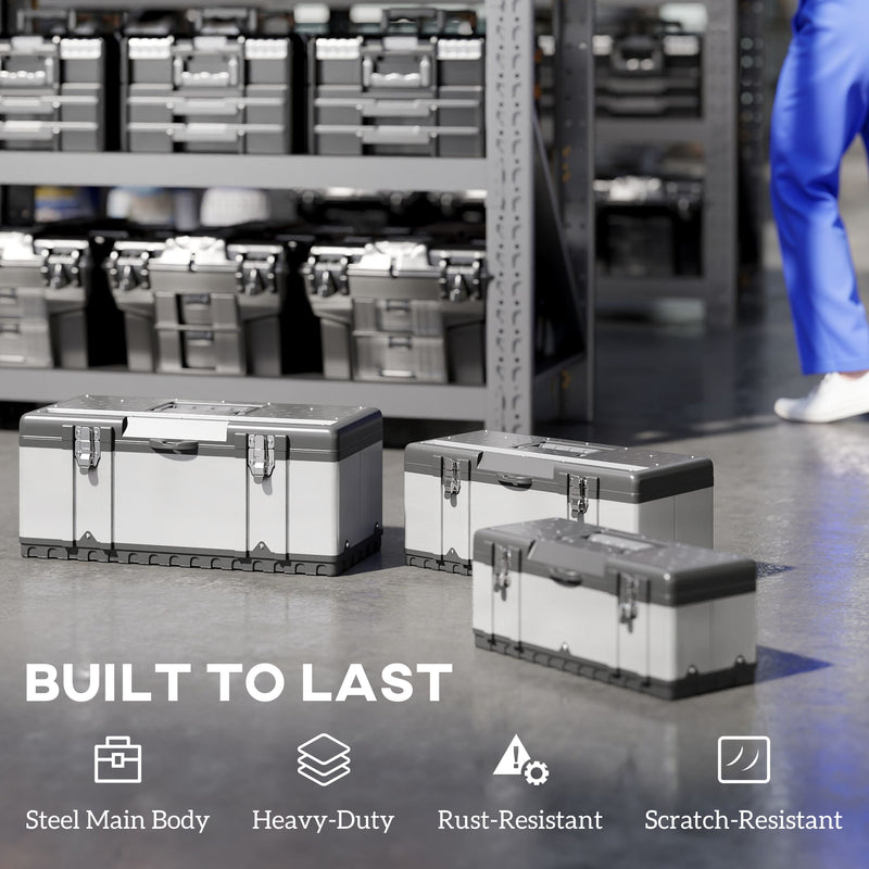3-Piece Stainless Steel Tool Box Set – 16″/19″/23″ – image 5 of 9