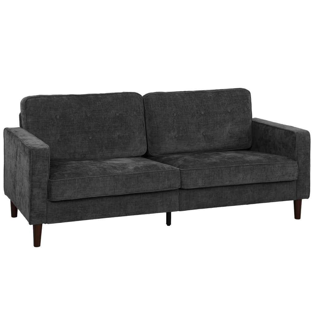 3 Seater Sofa Button Tufted Upholstered Couch with Wood Legs for Living Room, Dark Grey