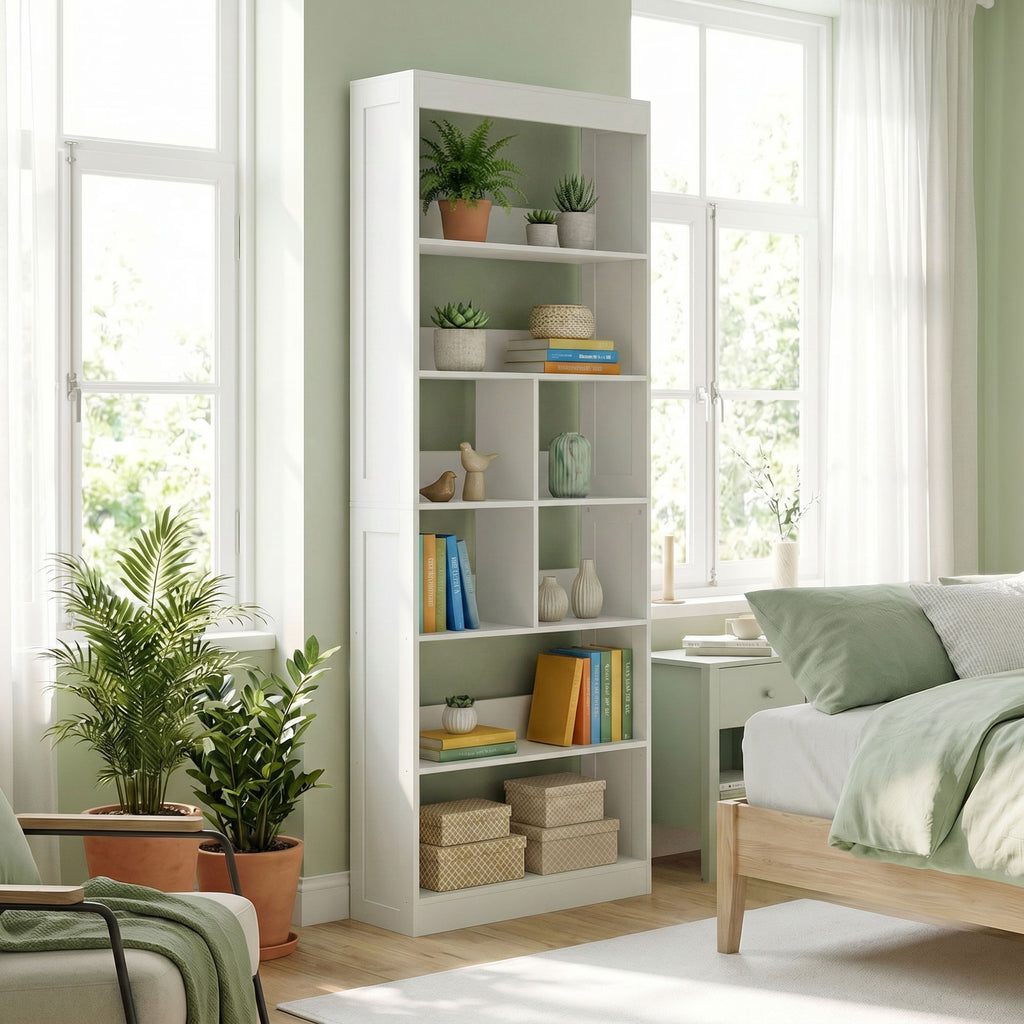 Bookcase, 6-Tier Bookshelf with Open Storage Shelves, Cubes, 180 cm Tall Display Shelf with Anti-Tipping Design, White