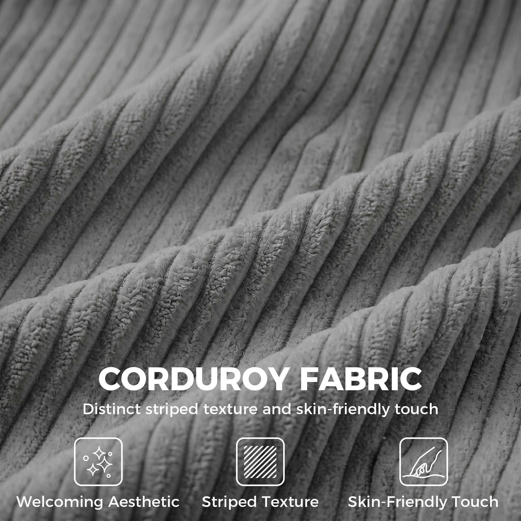 Loveseat Sofa with Wide Seat, Corduroy 2 Seater Couch with Deep Seat, Spring Cushion, Light Grey