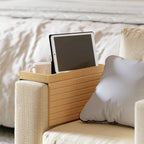 Bamboo Sofa Arm Tray, Foldable Anti-Slip Armrest Tray for Drinks and Snacks, Natural Wood Finish