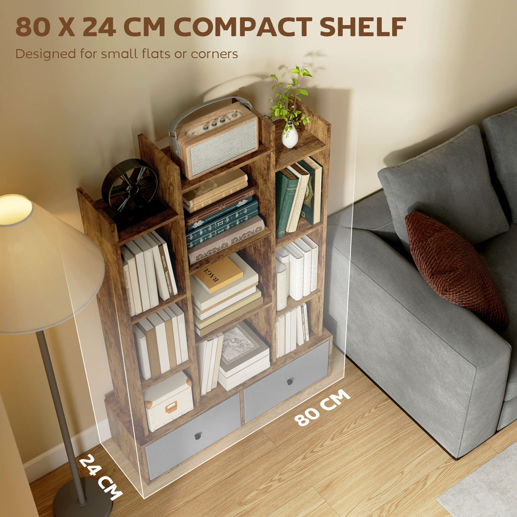 12 Shelf Storage Unit, with Drawers - Brown