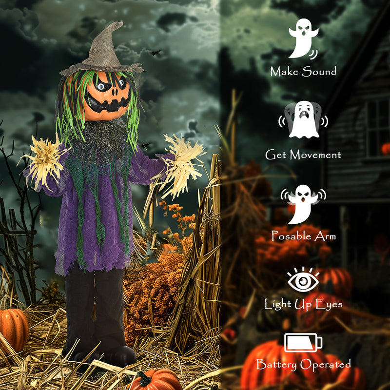 114cm Animated Pumpkin Scarecrow with Glowing Eyes & Sound – image 7 of 9