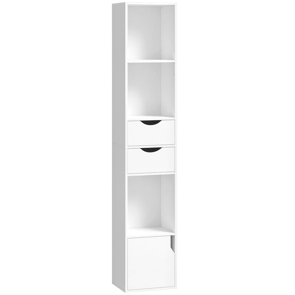 Bookcase with Drawers Adjustable Shelf Bookshelf with 2 Drawers and Cabinet 158 cm White