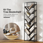 10 Shelf Industrial-Style Bookshelf - Black/Grey