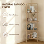 Bamboo Storage Shelf, 5-tier Corner Shelf, Freestanding Shelving Unit for Living Room, Home Office, Natural Wood Finish