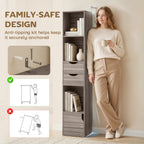 Bookcase with Drawers Adjustable Shelf Bookshelf with 2 Drawers and Cabinet 158 cm Grey