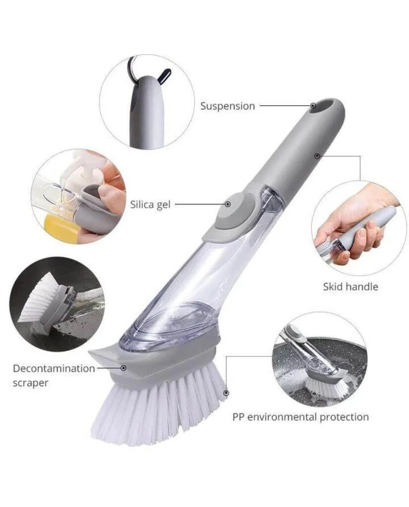 Long Handle Hydraulic Pot Brush – Kitchen Cleaning Brush with Soap Dispenser