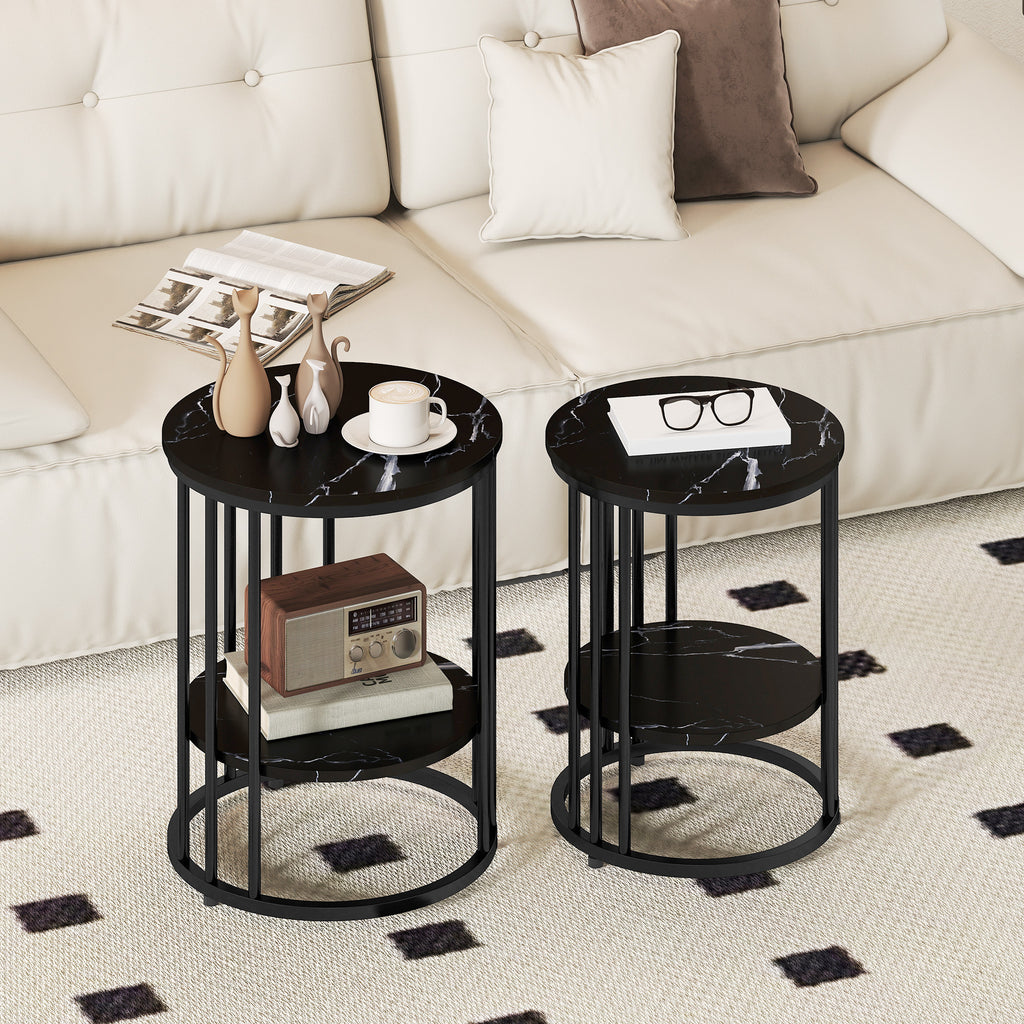 Set of Two Marble-Effect Coffee Tables - Black