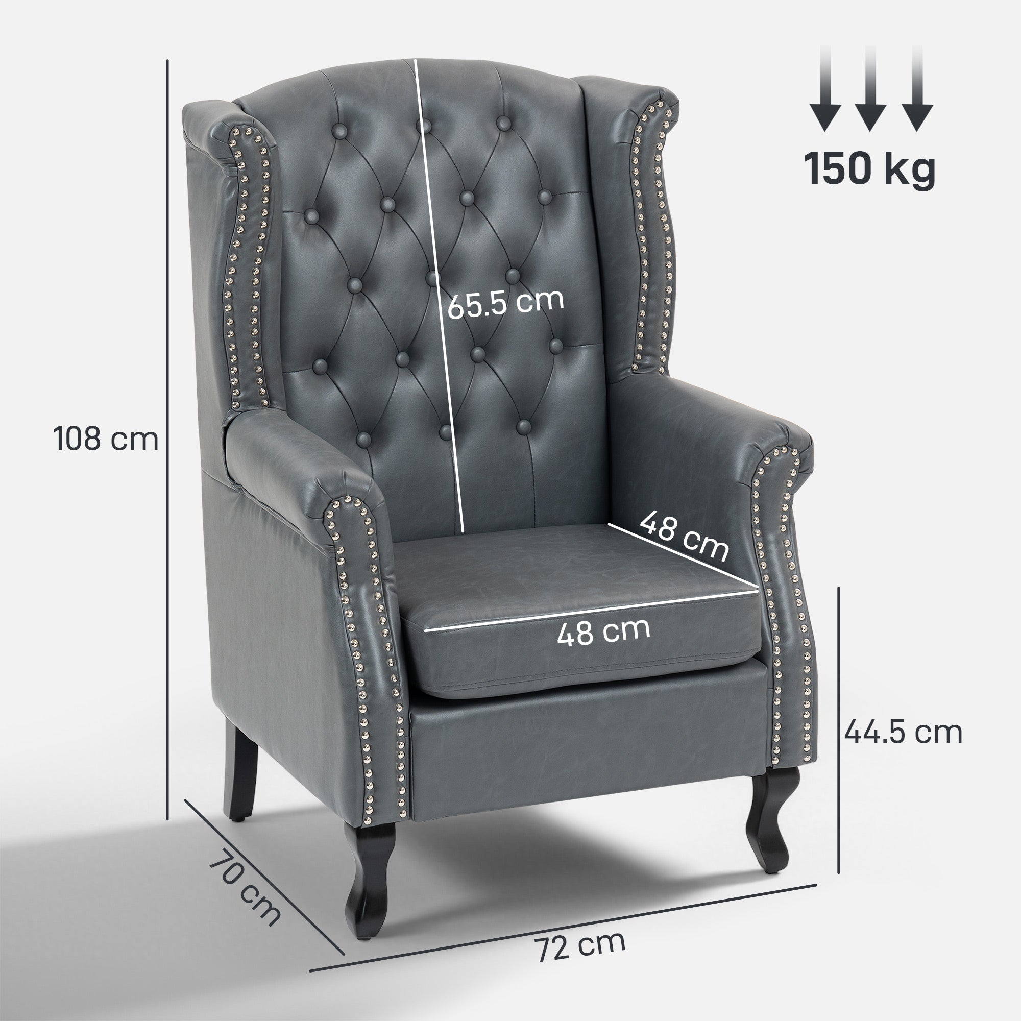 Wingback Accent Chair Tufted Chesterfield-style Armchair with Nail Head Trim for Living Room Bedroom Grey