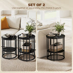 Set of Two Marble-Effect Coffee Tables - Black