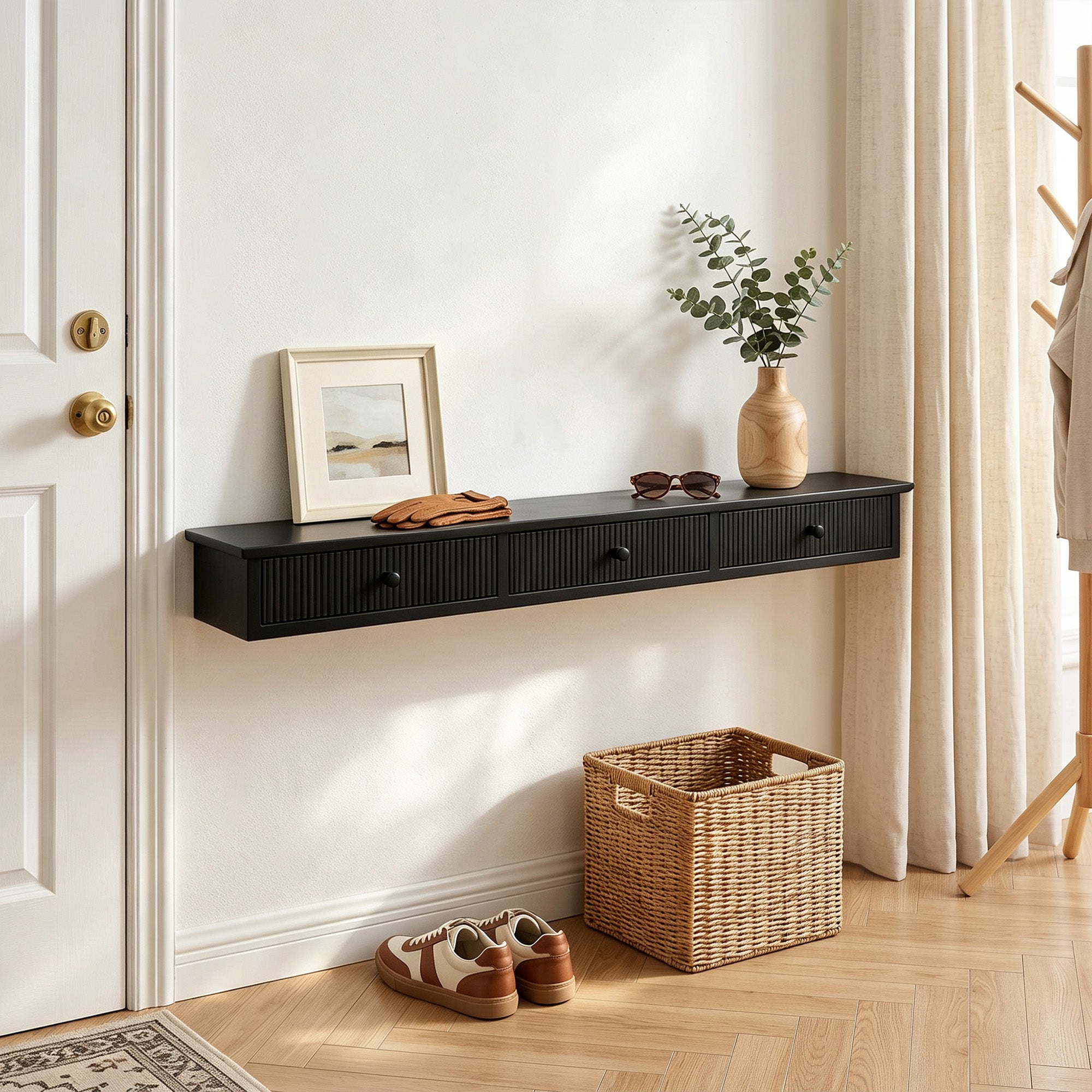 Shelf Wall-Mounted Storage Shelf Shelving Unit MDF 93 x 15 x 10 cm Entryway Kitchen Living Room, Black