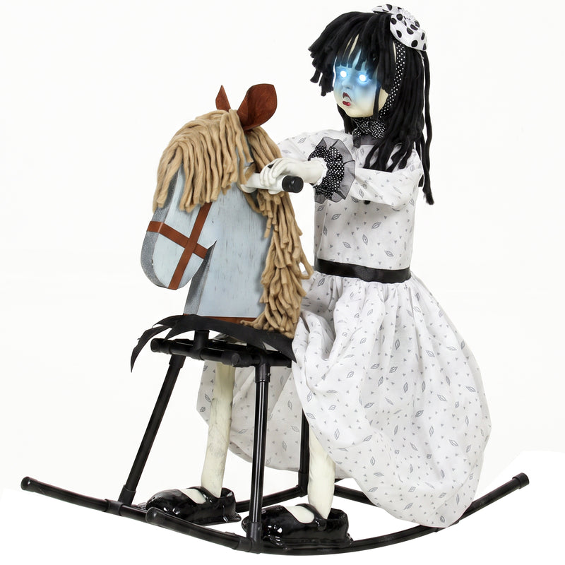 72cm Animated Halloween Girl on Rocking Horse with Glowing Eyes – image 1 of 9