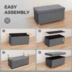 Velvet Upholstered Foldable Ottoman Footrest, Storage Ottoman Bench with Wood Legs for Living Room, Grey
