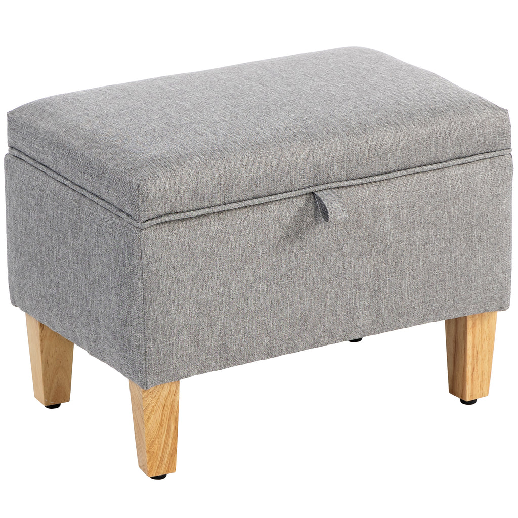 16L Linen Storage Ottoman Padded Footstool with Rubberwood Legs for Storage Box, Bed End, Shoe Bench, Seating, Light Grey