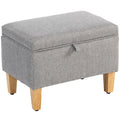 16L Linen Storage Ottoman Padded Footstool with Rubberwood Legs for Storage Box, Bed End, Shoe Bench, Seating, Light Grey