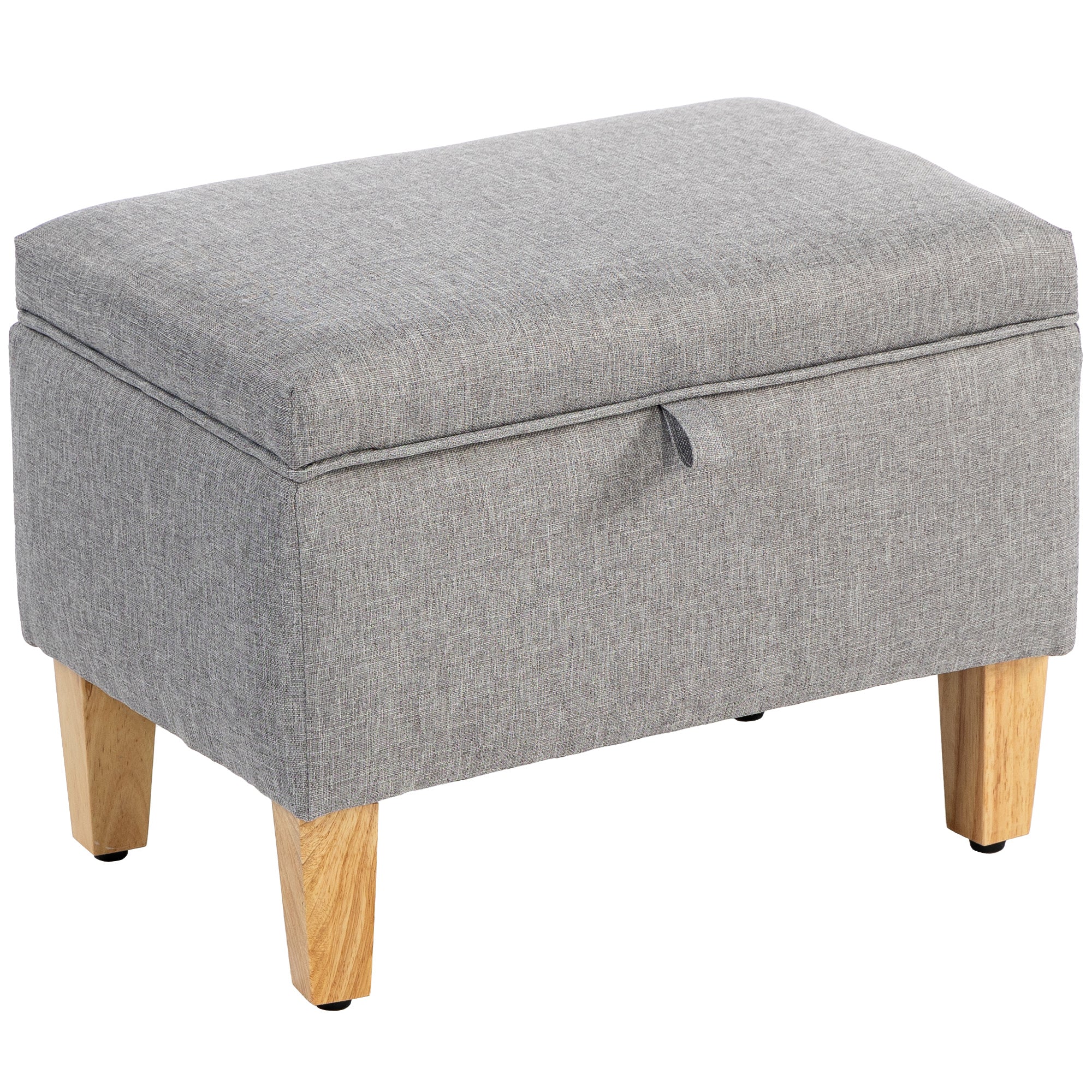 16L Linen Storage Ottoman Padded Footstool with Rubberwood Legs for Storage Box, Bed End, Shoe Bench, Seating, Light Grey