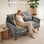 2 Seater Sofa, Loveseat Sofa with Spring Cushions, Wide and Deep Seat, Wood Legs, Grey
