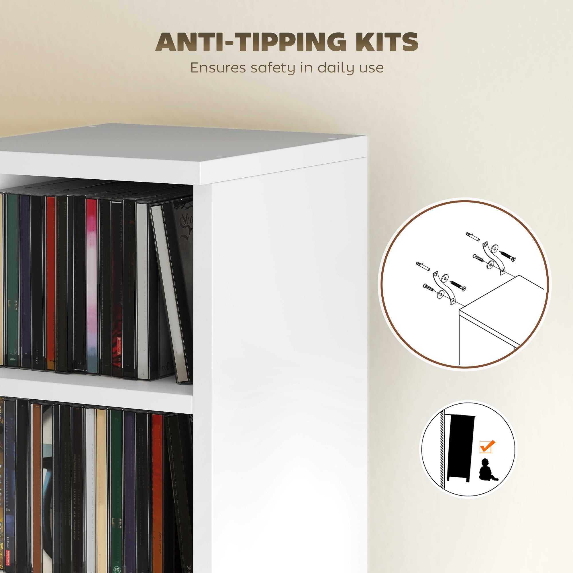 Set of 2 CD Media Display Shelf Unit Tower Rack with Adjustable Shelves, White