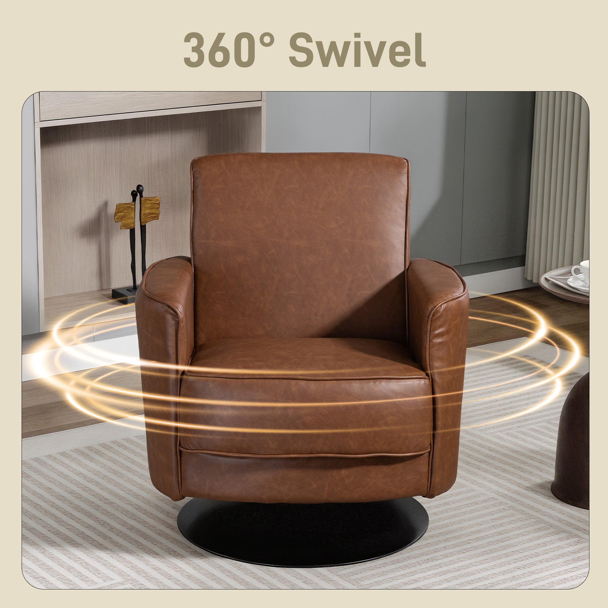 Upholstered Swivel Accent Chair with Pocket Spring Seat Support and 20cm Thick Padding, Brown