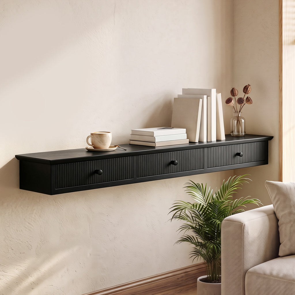 Shelf Wall-Mounted Storage Shelf Shelving Unit MDF 93 x 15 x 10 cm Entryway Kitchen Living Room, Black