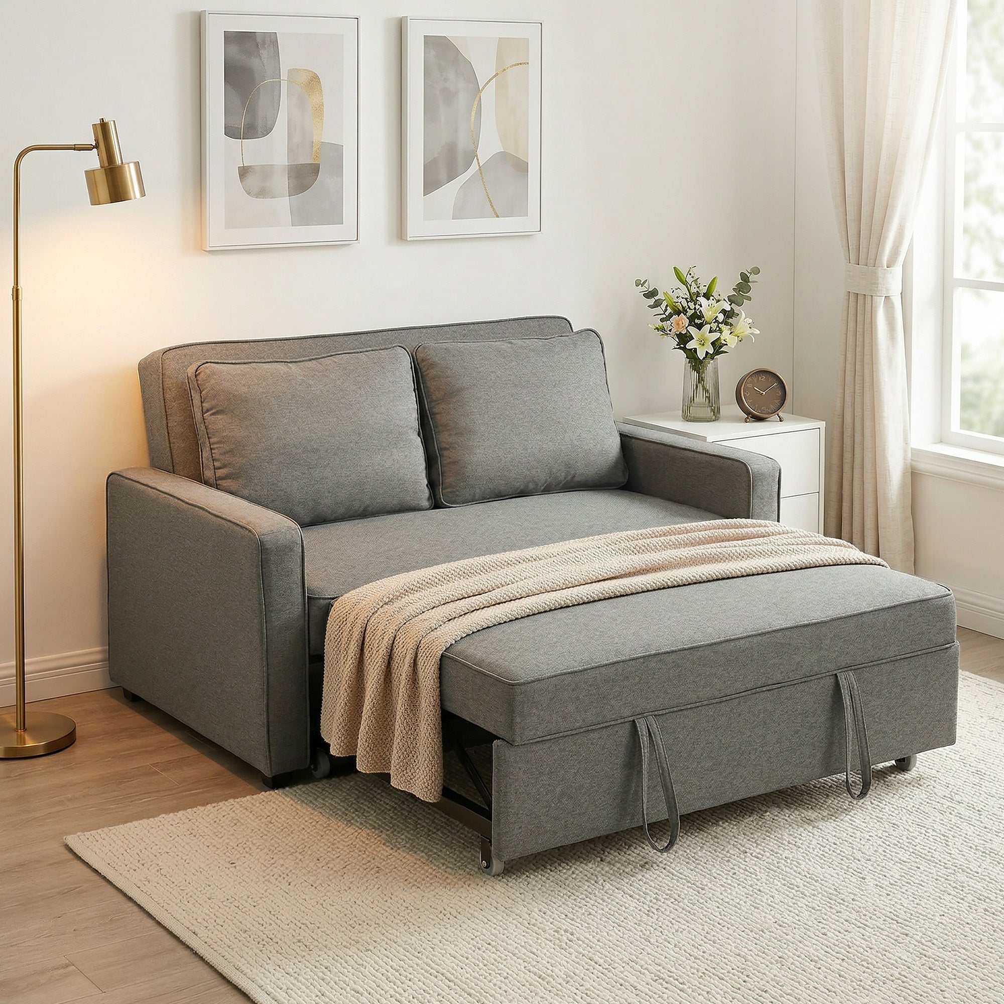 Double Sofa Bed Click Clack Sofa Bed Pull Out Bed with Adjustable Backrest for Living Room and Bedroom Grey