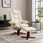 Faux Leather Manual Recliner and Footstool Set - Cream White