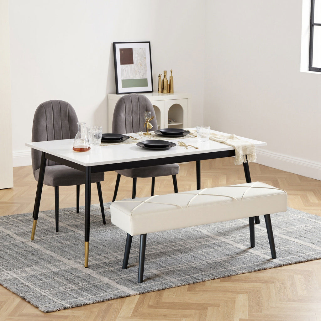 Upholstered Hallway Bench, End of Bed Bench with X-Shape Design and Steel Legs, Cream