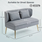 2 Seater Sofa, Linen-look Fabric Small Sofa with Wing Back, Thick Seat, Metal Legs, Light Grey