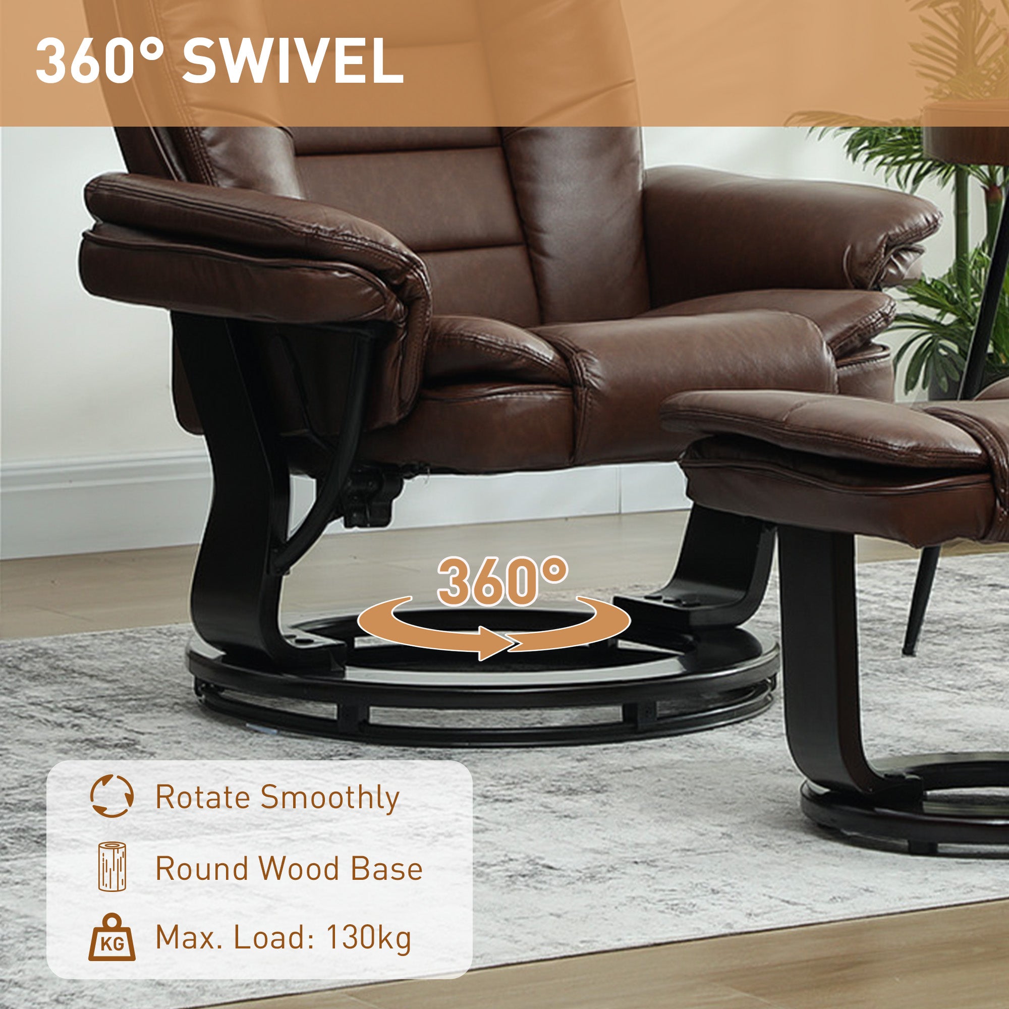 Faux Leather 135Â° Reclining Chair and Footstool - Brown