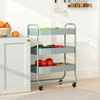HOMCOM 3-Tier Storage Trolley on Wheels with Mesh Baskets - Light Green
