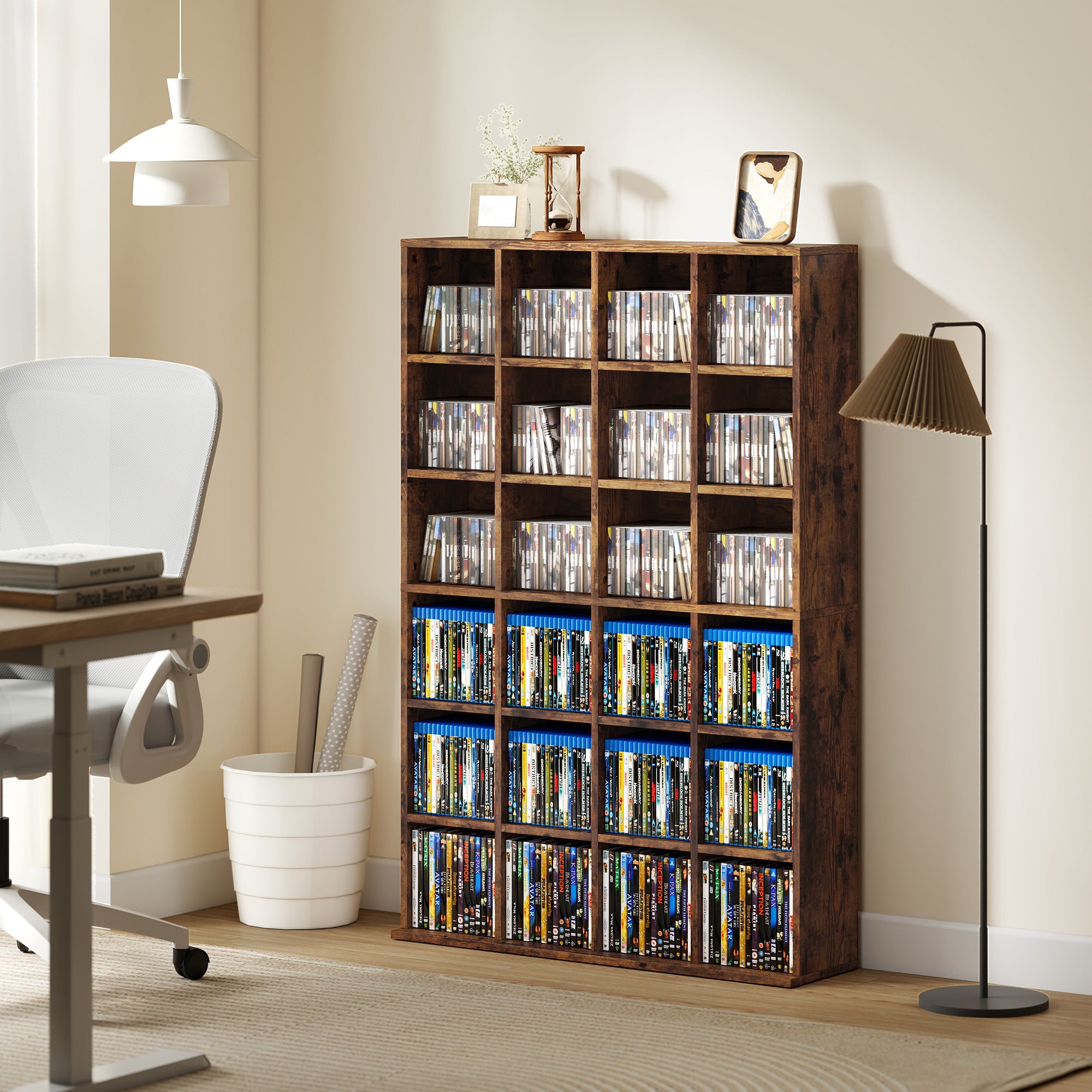 CD Storage Unit with Adjustable Shelves, 89 x 130.5 cm, Rustic Brown