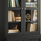 Modern Bookcase Display Storage Unit with Glass Doors Adjustable Shelves, Black