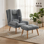 Recliner Chair with Footstool, Recliner Armchair with Adjustable Backrest, Thick Cushion and Wooden Legs, Grey