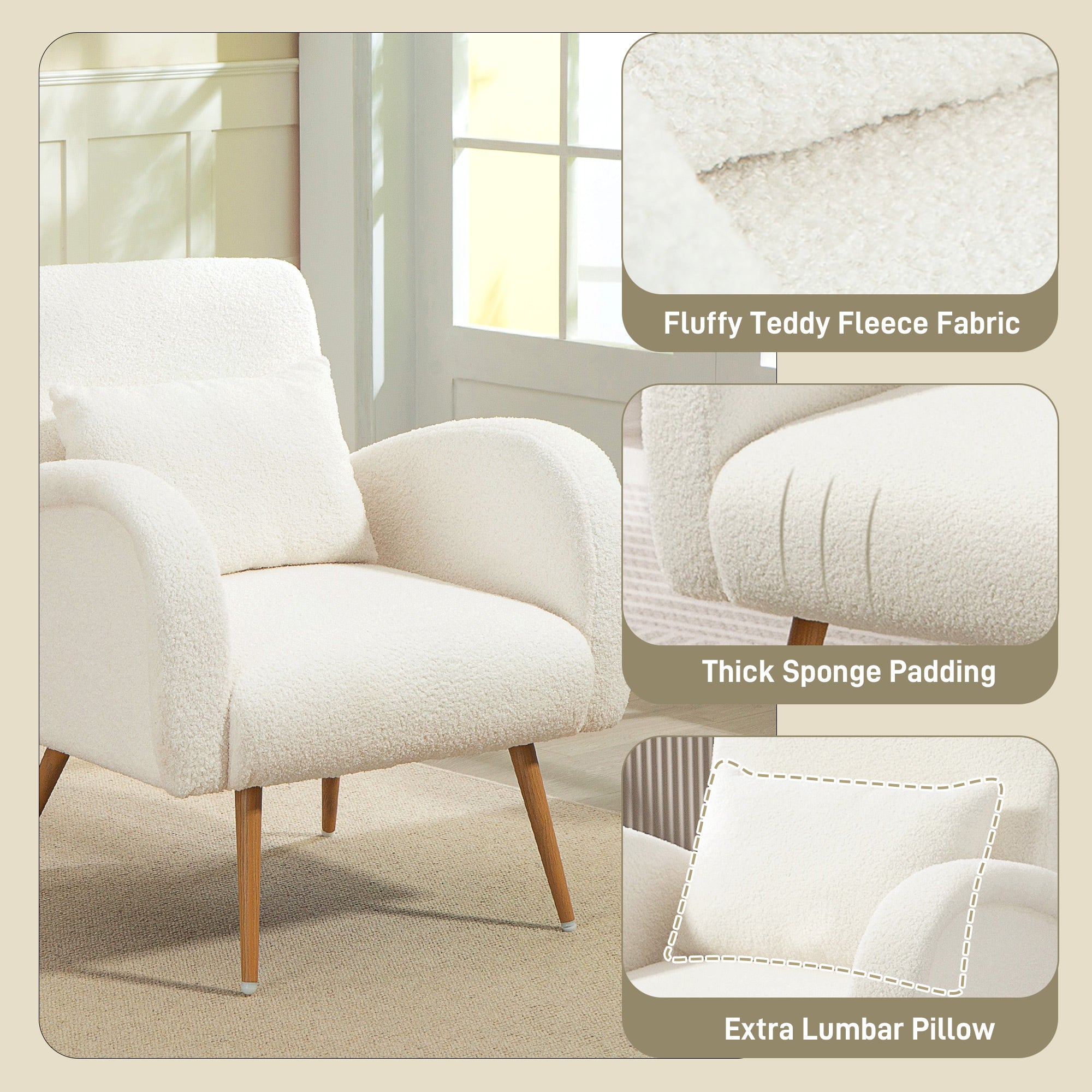 Teddy Fleece Accent Chair - Cream White
