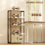 4-Tier Bookcase, Bookshelf with 1 Cabinet and 2 Drawers for Living Room, Bedroom, Study, Natural Wood