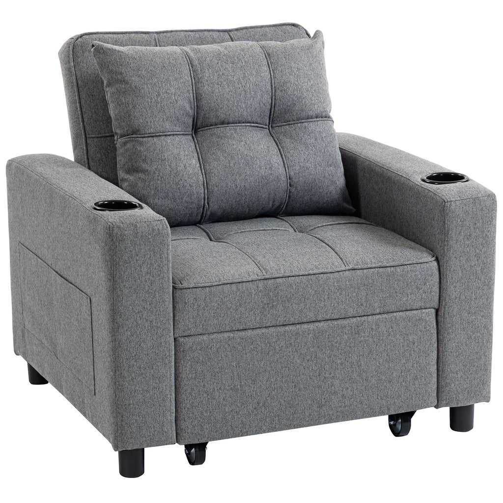 3-in-1 Single Sofa Bed, Convertible Sleeper Chair Bed - Dark Grey