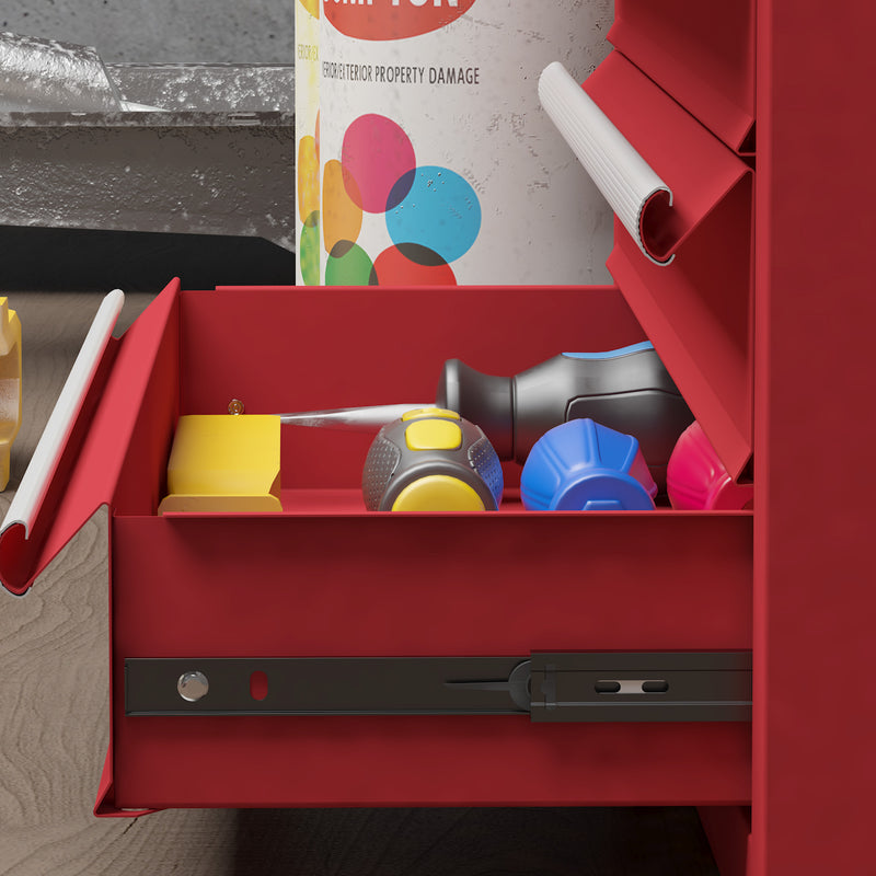 4-Drawer Metal Tool Box with Carry Handle – Red – image 8 of 9