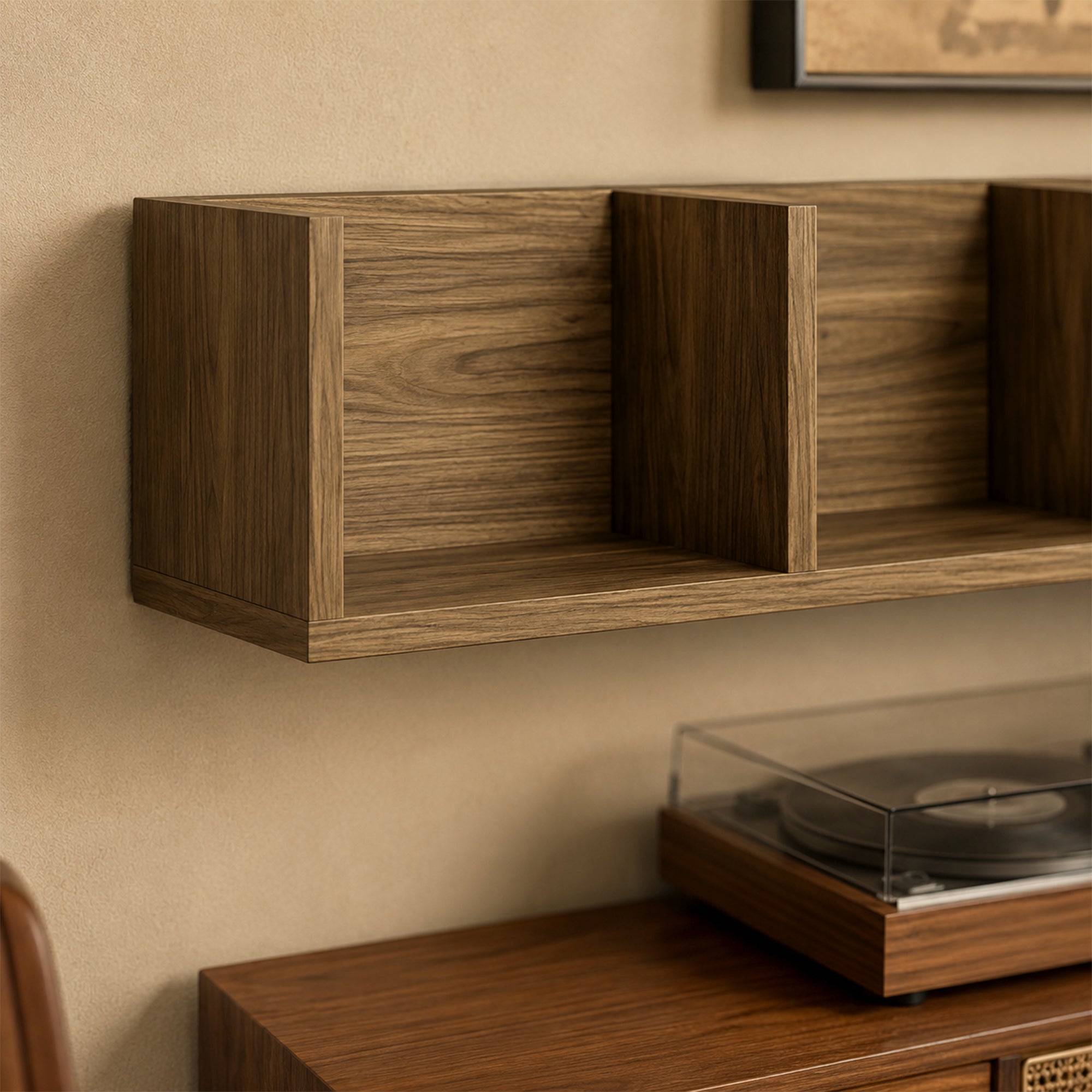 Wall Mount 84 CD / 56 DVD/Blu-ray/ Media Storage Rack 4 Cubes Wooden Shelf Organizer Unit Bookcase Display, Walnut