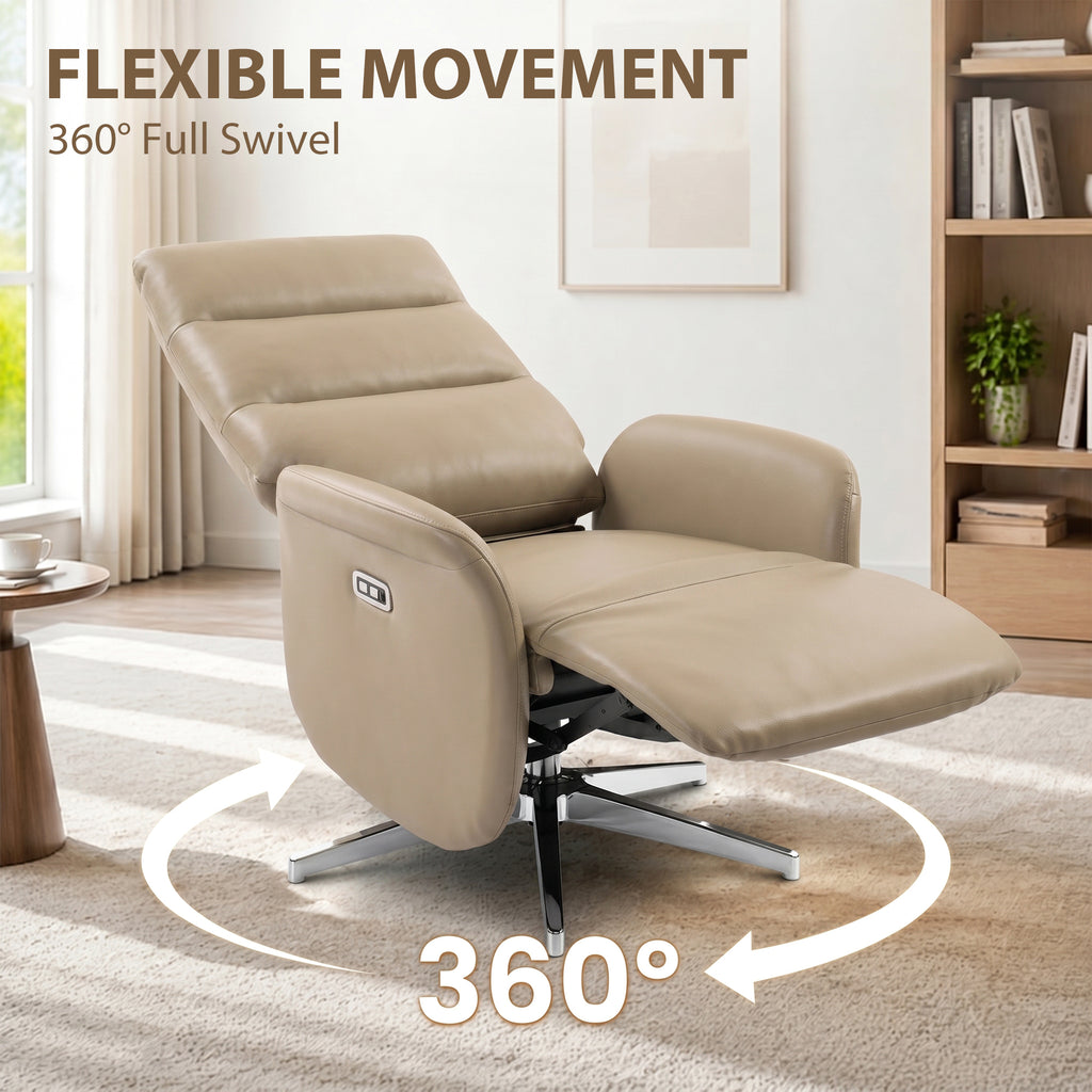 Power Recliner Chair, Swivel Electric Reclining Chair with Type C+USB, Recliner Armchair with Footrest, Brown