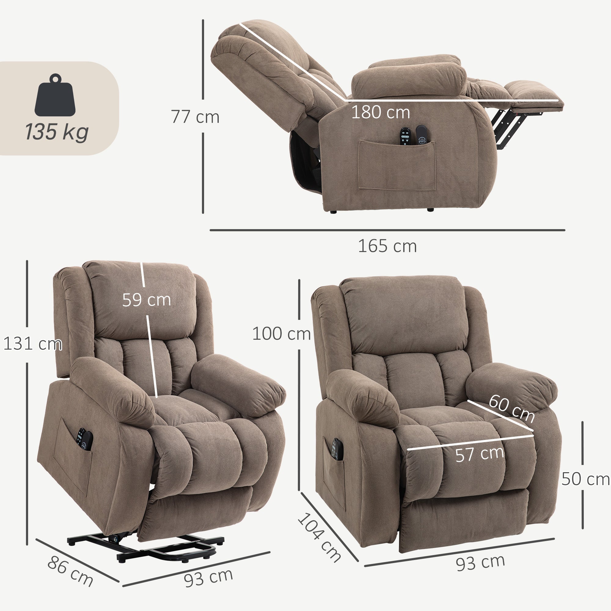 Riser Recliner Armchair with 8 Vibration Massage and Lumbar Heater, Wide Seat, USB Port, Light Brown
