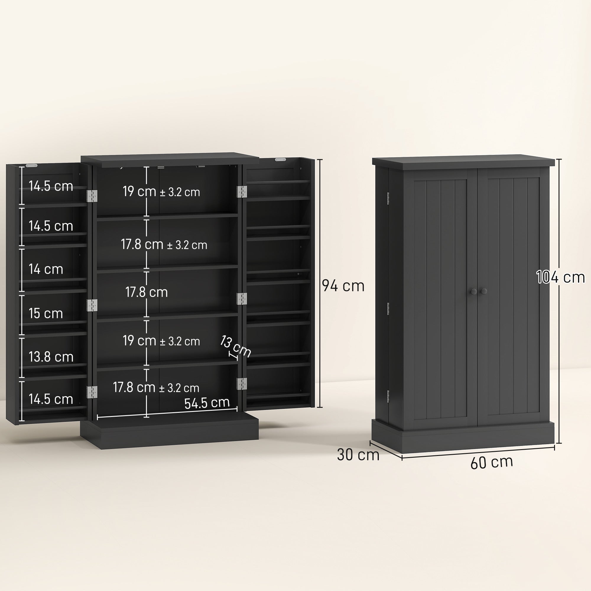 HOMCOM Freestanding Kitchen Pantry Cupboard with Adjustable Shelves & Door Racks - Black