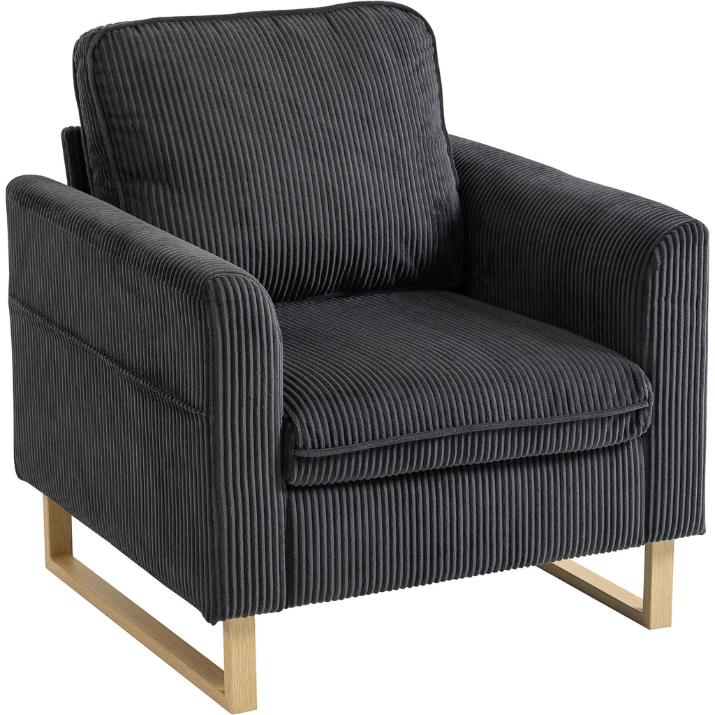 Accent Chair with Pocket Spring, Modern Industrial Armchair with Metal Legs for Livingroom Dark Grey