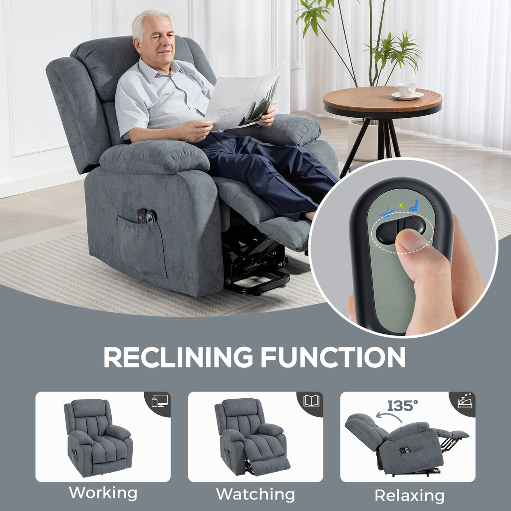 HOMCOM Power Lift Recliner Chair with Vibration Massage, Lift Chair for Elderly with Footrest, Remote, Side Pocket, Grey