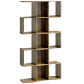5-Tier Bookshelf, S Shaped Geometric Bookcase with 15 Compartments, Rustic Brown
