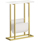 Narrow Side Table, End Table with Magazine Holder, Nightstand for Small Spaces, Living Room, Bedroom, White Marble Grain