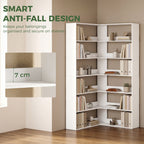 7 Tiers Bookshelf, L-Shaped Corner Bookcase with Anti-Slip Rear Guard, White Wood Effect