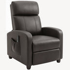 HOMCOM Recliner Armchair, Massage Faux Leather Push Back Reclining Chair with Adjustable Leg Rest, Side Pocket, for Home Living Room Theatre, Brown